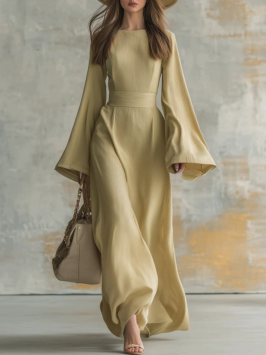 Elegant Solid Color Long-Sleeved Dress
