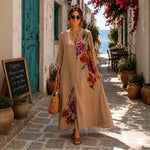 Floral Print Linen Button Down Maxi Dress