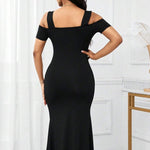 Black Off-Shoulder Slit Long Skirt, Slim Dress, Feminine Evening Dress, Early Summer Exquisite Cross-Border Ready Stock