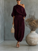 Leopard Print One Shoulder Batwing Top & Cuffed Harem Jogger 2 Piece Co-Ord Set