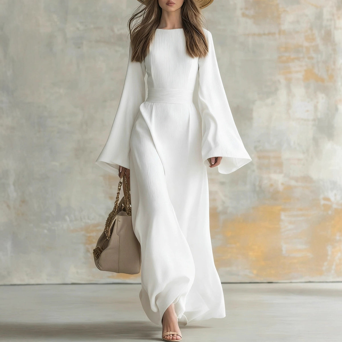 Elegant Solid Color Long-Sleeved Dress