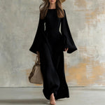 Elegant Solid Color Long-Sleeved Dress