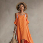 Vibrant Orange Cold-Shoulder High-Low Maxi Dress