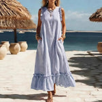 ?? Coastal Striped Ruffle Maxi Dress