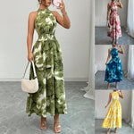 Summer Halter-Neck Waist-Cinching Sleeveless Ruffle Dress