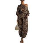Leopard Print One Shoulder Batwing Top & Cuffed Harem Jogger 2 Piece Co-Ord Set