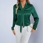 Real Shot Of Foreign Trade Women'S European And American Style Autumn And Autumn Denim Satin Shirt 25 Autumn New Product Simulated Silk White Blouse