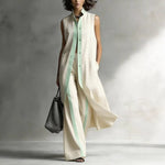 Contrast Sleeveless Tunic & Wide-Leg Pants Set Modern Sophistication, Effortless Tailored Style