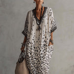 White Gradient Leopard Print Batwing Caftan Maxi Kaftan Dress