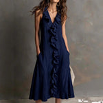 ?? Ruffle V-Neck Sleeveless Midi Dress