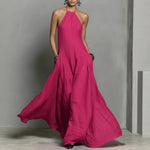Cotton And Linen Blend Simple Backless Sleeveless Long Dress