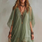 Fashion V-Neck Chiffon 2-Piece Dress Seaside Vacation Loose Blouse Beach Skirt