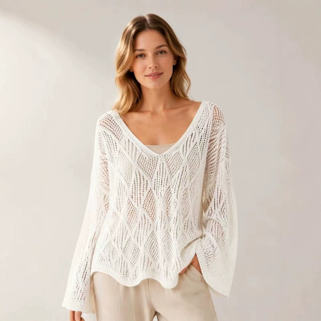 European And American Cross-Border Women'S Clothing Hollow Breathable Lazy Travel Style Sweater Women'S Fashion Casual Retro Pullover