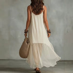 Boho Irregular Ruffle Hem Sleeveless Chiffon Maxi Dress