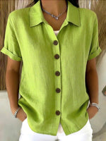 Women's Turn-Down Collar Short Sleeve Linen Shirt