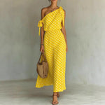 Women's Polka Dot One-Shoulder Maxi Dress