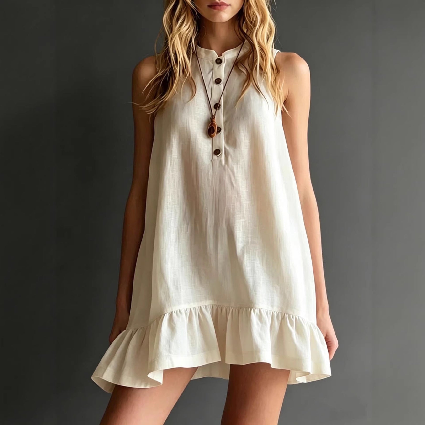 Effortless Sleeveless Ruffle Hem Shift Dress ¨C Relaxed Linen Blend Style