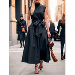 Black Turtleneck Sleeveless Dress A-Line Skirt Elegant And Fashionable Long Skirt