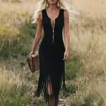 Suede Fringe Midi Dress Western Chic Meets Modern Edge