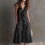 ?? Ruffle V-Neck Sleeveless Midi Dress