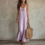 Textured Linen Spaghetti Strap Loose Maxi Tent Dress