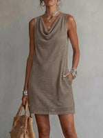 Women Hollow Out Knit Sleeveless Mini Dress