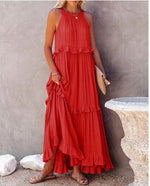 Halter Ruffle Tiered Flowy Maxi Dress
