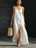 Spaghetti Strap V-Neck High Side Slit Loose Shift Vacation Dress