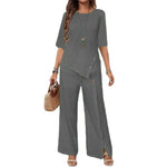 Women'S Irregular Hem Pants Suit Elegant Fashion Casual Button Half Sleeve Shirt Loose Two-Piece Set