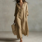 Lazy Style Solid Color Lapel Casual Long-Sleeved Shirt Dress
