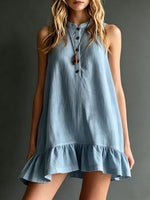 Effortless Sleeveless Ruffle Hem Shift Dress ¨C Relaxed Linen Blend Style