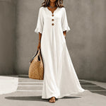 V-Neck Ruffle Sleeve Linen Maxi Dress