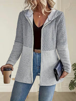 Women'S Autumn And Winter Solid Color Corrugated Stitching Casual Loose Women'S Hooded Jacket