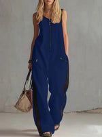 Women's Contrast Color Sleeveless Jumpsuit - Sporty Wide Leg with Zipper Detail (S-2XL)