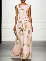 Vintage Lily Floral Color Block Maxi Gown