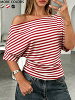 Casual Fashion Summer Women'S Knitted Tops One-Shoulder Bat Shirt T-Shirt