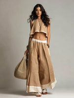 Sleeveless V-Neck Two-Piece Set ¨C Solid Color Lounge & Casual Outfit