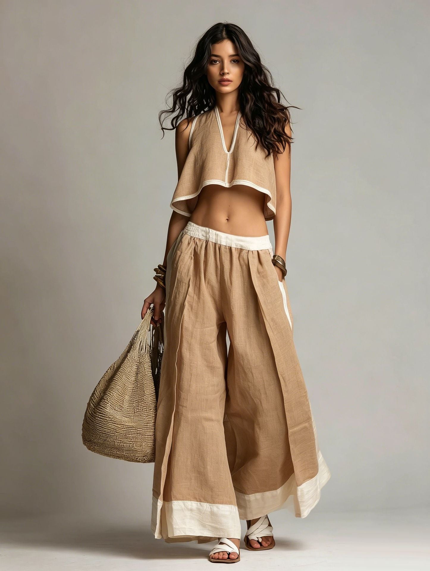Sleeveless V-Neck Two-Piece Set ¨C Solid Color Lounge & Casual Outfit