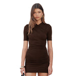 Wrap V Neck Short Sleeve Side Ruched Bodycon Mini Dress
