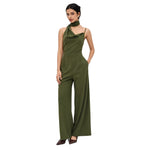 Elegant Olive Green Halter Wide-Leg Jumpsuit
