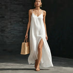 Spaghetti Strap V-Neck High Side Slit Loose Shift Vacation Dress