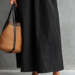 Black Embroidered Linen Maxi Dress