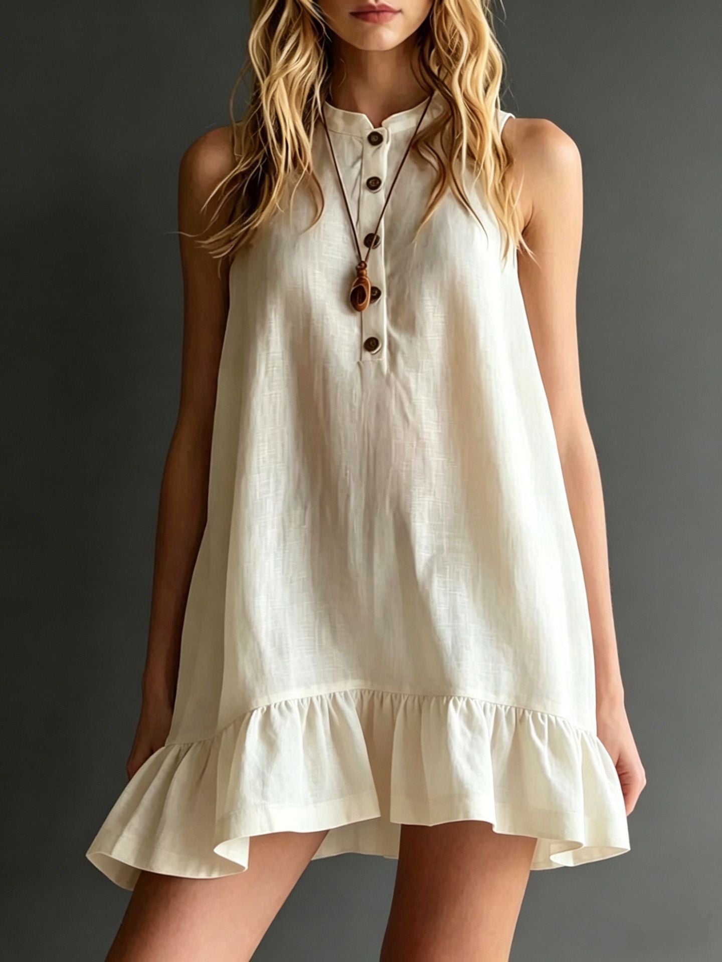 Effortless Sleeveless Ruffle Hem Shift Dress ¨C Relaxed Linen Blend Style