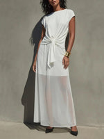 Elegant White Twist-Front Semi-Sheer Maxi Dress