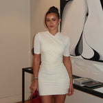 Wrap V Neck Short Sleeve Side Ruched Bodycon Mini Dress