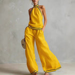 Halterneck Sleeveless Wide-Leg Pants Suit For Women