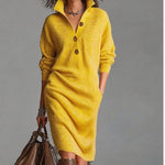 Women's Autumn Casual Lapel Button Loose Mid-Length Sweater Dress