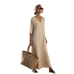 Casual Linen Blend V-Neck Maxi Dress
