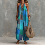 Boho Patchwork Halter Wide-Leg Jumpsuit