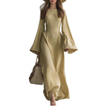 Elegant Solid Color Long-Sleeved Dress